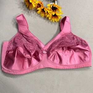 Glamorise Majic Lift Wire Free Support Women's Cute Lace Pink Rose Bra Size 54C!